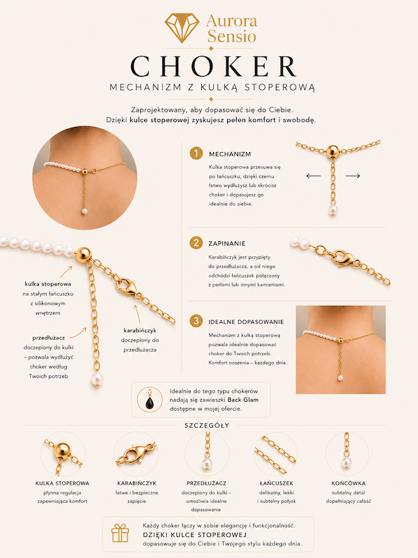Alba – Choker z kryształem górskim i perłą (pod zawieszki na plecy) - obrazek 4